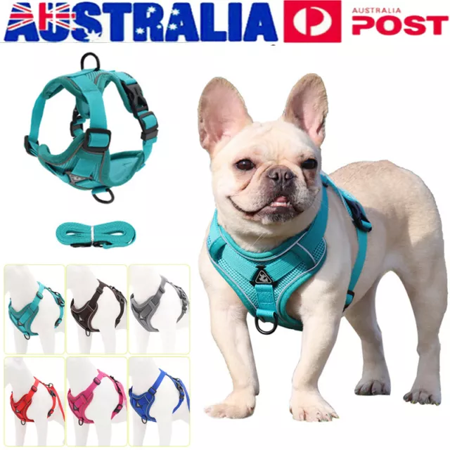 Reflective Nylon Dog Harness Lead Set No Pull Adjustable Pet Vest Leash Walking