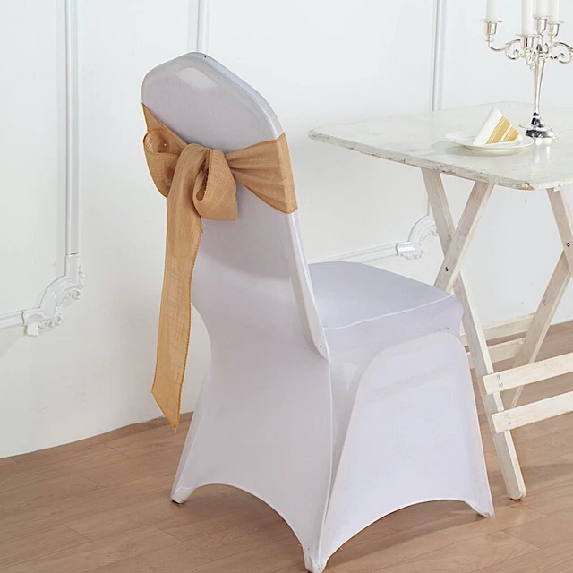 5 NATURAL CHAIR SASHES Premium Polyester Faux Burlap Wedding Decorations