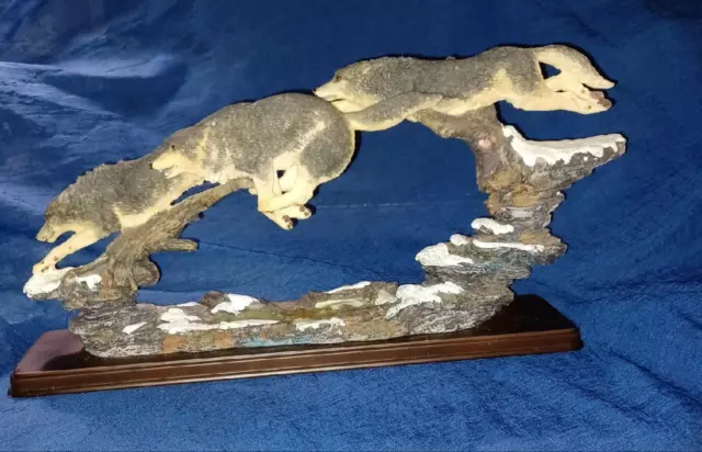 Running Wolves Wildlife Sculpture Statue Resin Decor 17" L X 3.5" W X 8.5" H