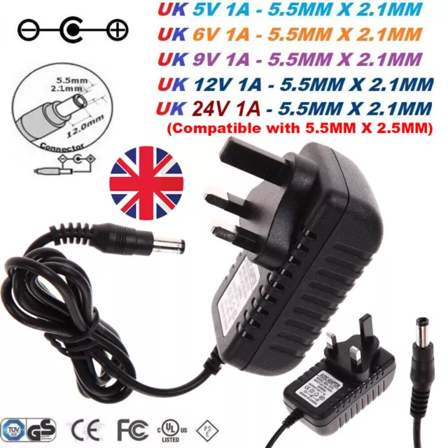 Mains Transformer 5V/9V/12V/24V 1A 2A UK Plug AC/DC Adapter Power Supply Charger