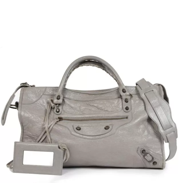 Balenciaga Agneau Arena Studded Gray Leather Classic City 2Way Shoulder Bag