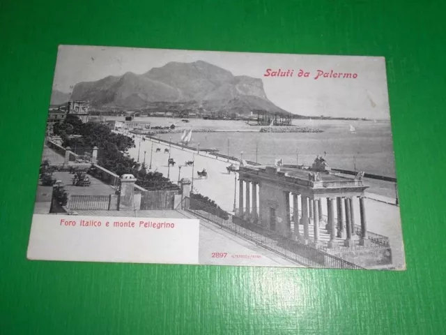 Cartolina Saluti da Palermo - Foro Italico e monte Pellegrino 1904.