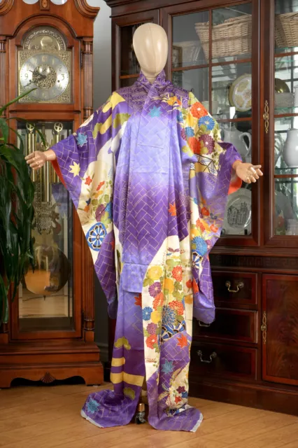 Dear Vanilla Japanese Silk Furisode Kimono Women's Authentic Japan Made Vintage