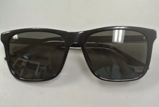 GUCCI GG0381S 007 Rectangular Sqr Black Crystal Grey 57mm Men's Sunglasses Used
