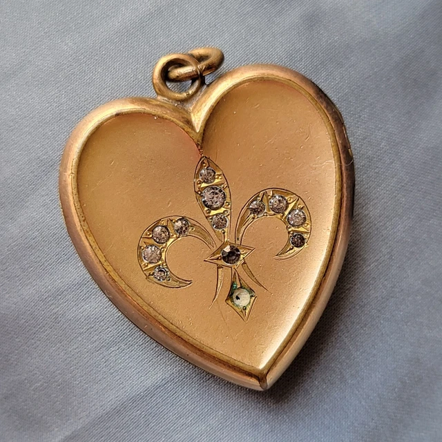 ANTIQUE VICTORIAN PHOTO Heart Locket W H Co Gold Filled Fleur De Lis Rhinestone 98.41 PicClick UK
