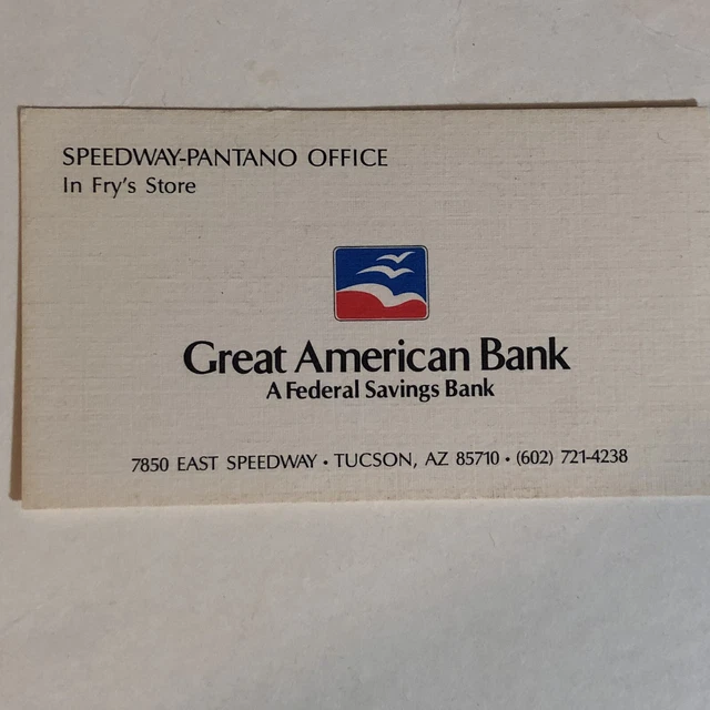 GREAT AMERICAN BANK Vintage Business Card Tucson Arizona bc9 3.19