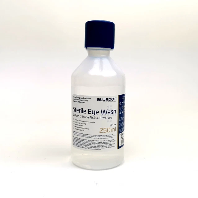 Soluzione sterile per lavaggio occhi 250 ml. Bottiglie lavaggio occhi di emergenza. Scadenza aprile 2027 3