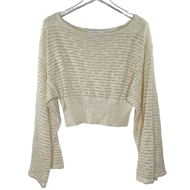 Callahan S Cropped Open Knit Flared Sleeve Sweater Cotton Linen
