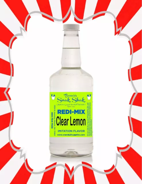 Shaved Ice Syrup -CLEAR LEMON FLAVOR IN LONG NECK QUART SIZE-BEST IN USA