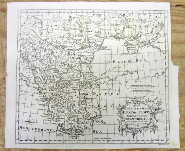 Original 1770 very detailed MAP of GREECE & TURKEY as part of THE OTTOMAN EMPIRE