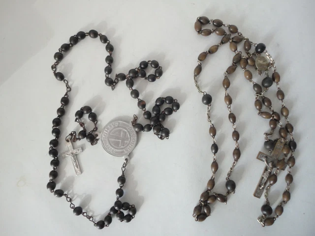 Lot De 2 Chapelets Catholiques Noir Et Blanc Avec Croix Et Image De Marie - Sacs Inclus