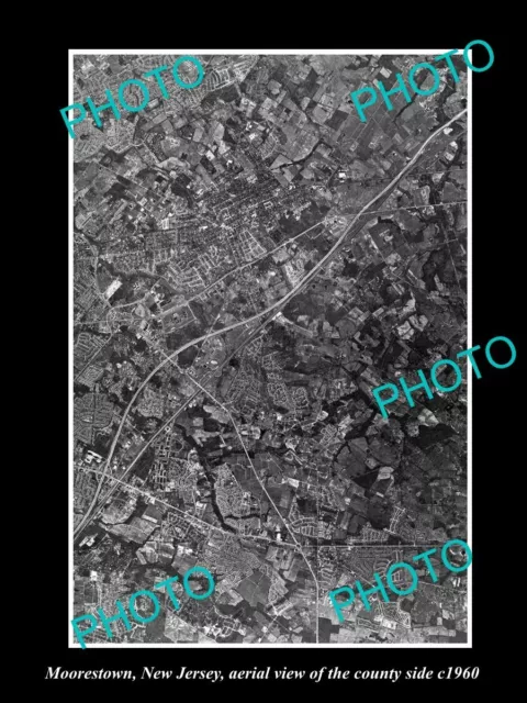 OLD LARGE HISTORIC PHOTO OF MOORESTOWN NEW JERSEY AERIAL VIEW OF AREA c1960
