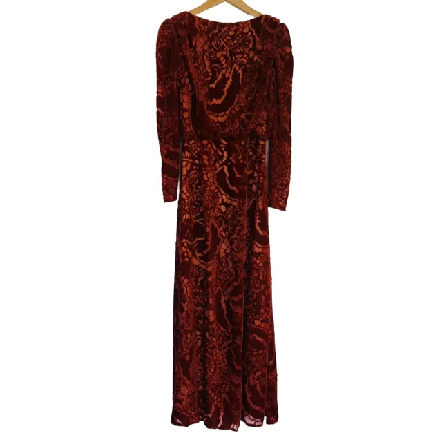 Tadashi Shoji Red Burgundy Velvet Burnout Devore Dress Gown Size 2