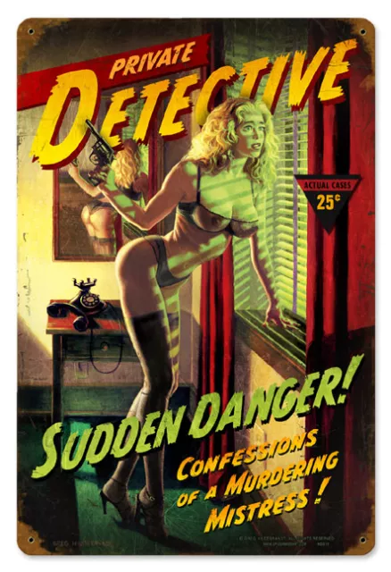 SUDDEN DANGER Sexy Noir Pinup Hildebrandt GIANT Vintage Metal Sign & FREE PRINT