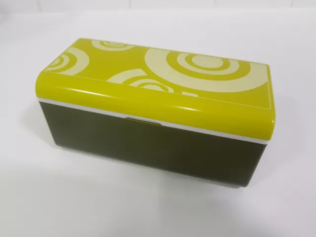 Plastic Bento food box Japanese lime green decorative design 15cm geometric