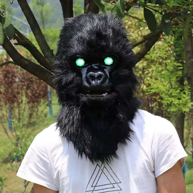 Mouth Movable Gorilla Mask,Fursuit Black Gorilla Mask Glowing Eyes Animal Mask