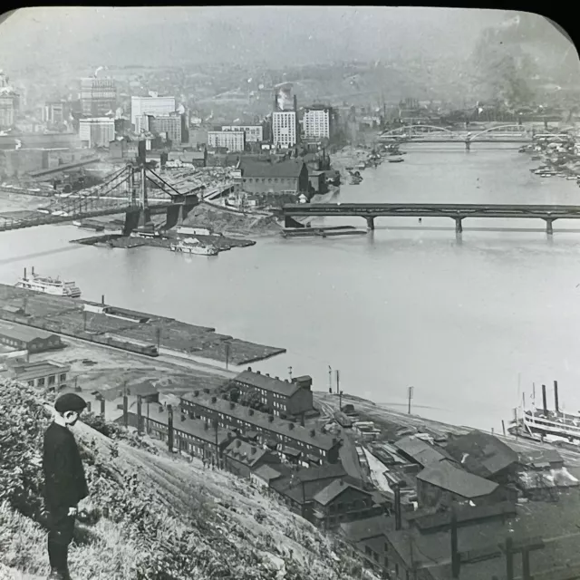 Vtg Keystone Magic Lantern Glass Slide Photo Pittsburg Rivers PA