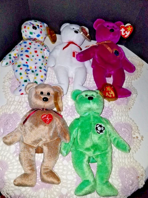 5 Vintage 1990's Ty Beanie Babies Maple, 2K, Kicks, Millennium and Signature Bea