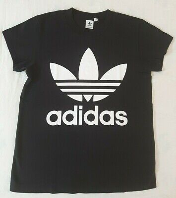 ADIDAS T-shirt maxi maglia maglietta cotone nero logo bianco donna ragazza tg XS