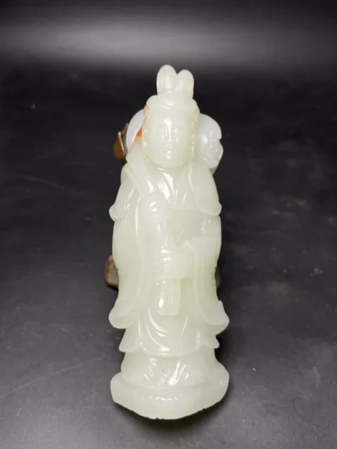 Chinese Exquisite Handmade Fairy carving Hetian Jade Statue