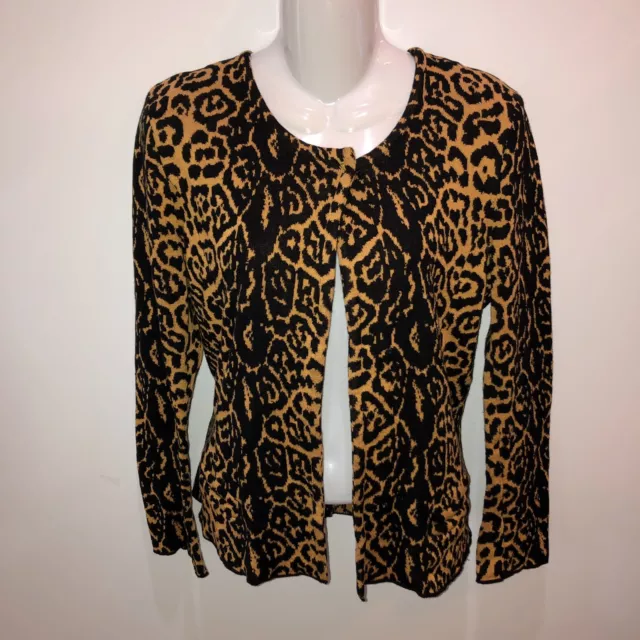 Maison Olga Women Sz 2 Black Gold Animal Print Long Sleeve Open Cardigan Sweater