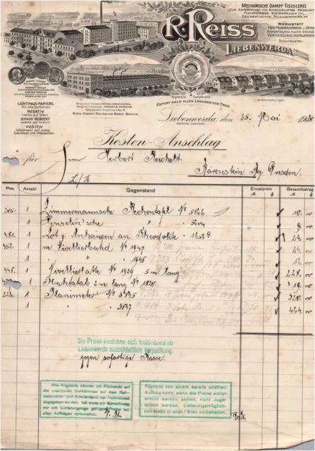 Litho Invoice Reiss Mechanical Steam Carpenter Liebenwerda 1920