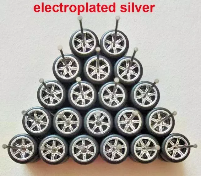 Hot Wheels 10 Sets NEW CHROME TE37 6 Spoke Rims & Real Rider Rubber Tires 1/64