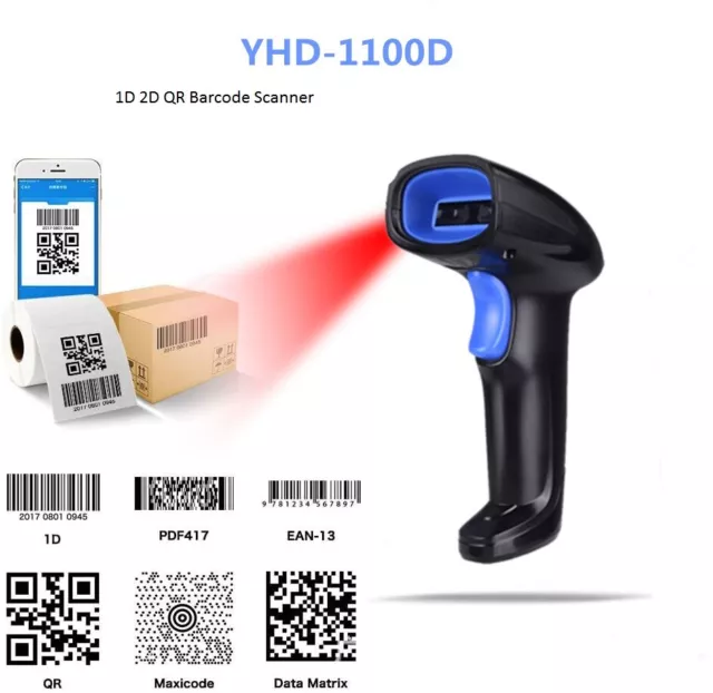 QR Code lesegerät, 1D/2D/QR Code Scanner Kabelgebunden USB Barcodescanner für PC