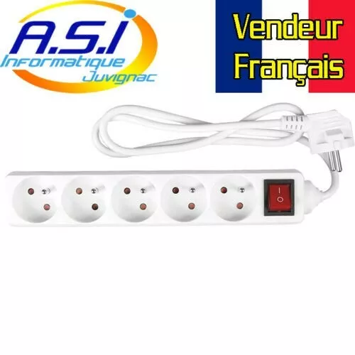 Bloc Multiprises 5 Prises blanc + interrupteur prise multiple VENDEUR FRANCAIS