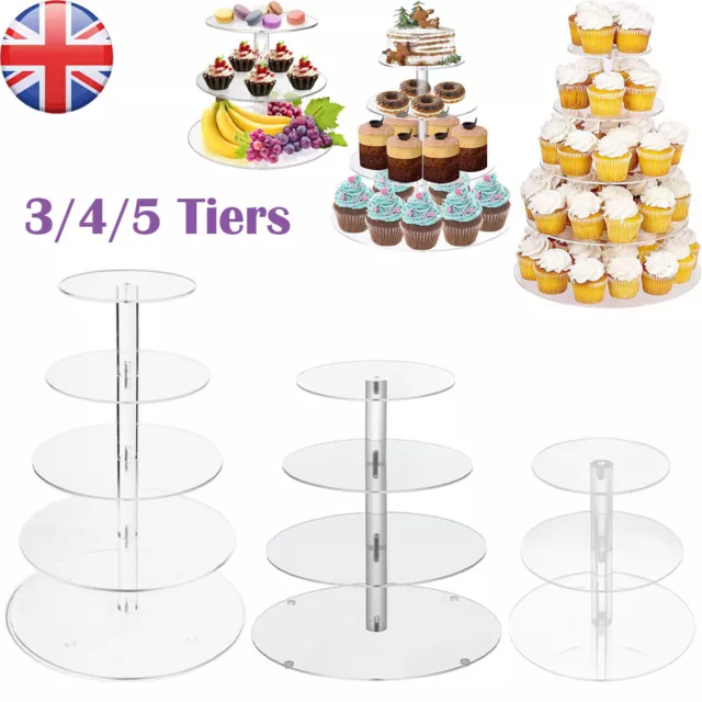 3/4/5 Tier Clear Acrylic Cupcake Stand Display Wedding & Party Cup Cake Holder