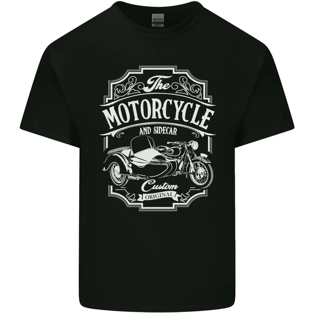 T-shirt top moto e sidecar biker moto da uomo cotone