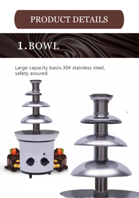 1kg 4 Tiers Commercial Stainless Steel Hot Luxury Chocolate Cream Fountain Party 3