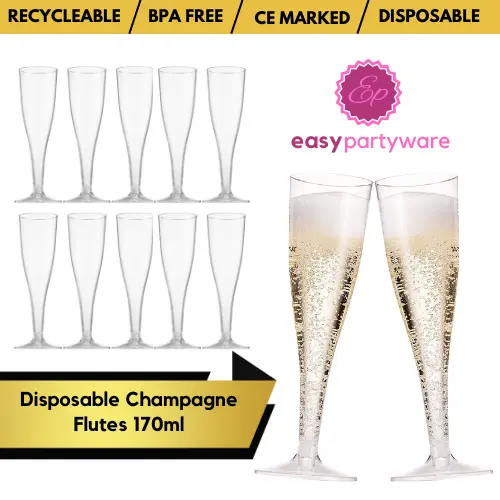 Plastic Disposable Champagne Flutes 160ml Plastic Champagne Glasses - Reusable