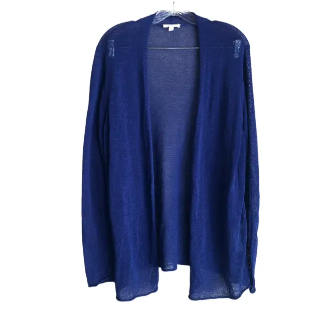 Eileen Fisher Women's Cardigan Sweater Size L Blue Open Knit Organic Linen Blend