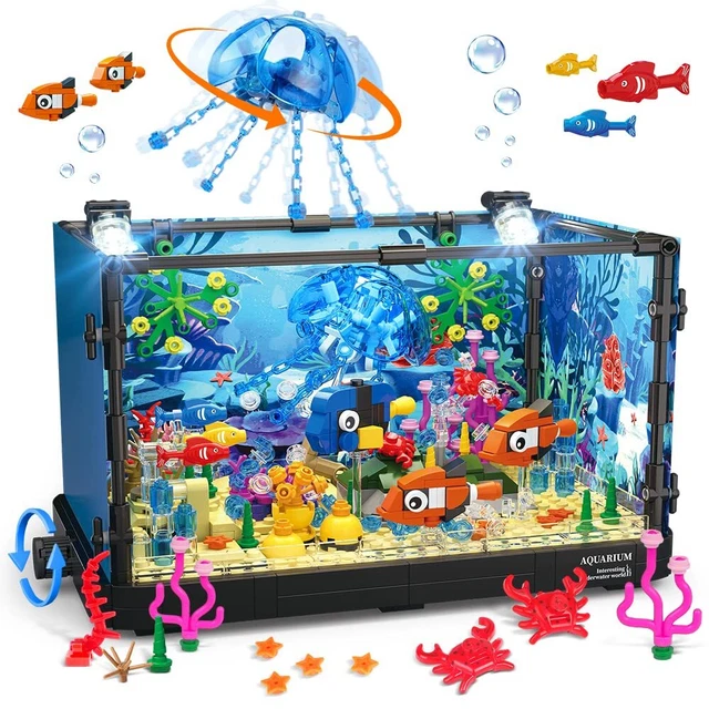 HOGOKIDS Fish Tank Building Set & LED Light Movable Aquarium Building Toys 725PC