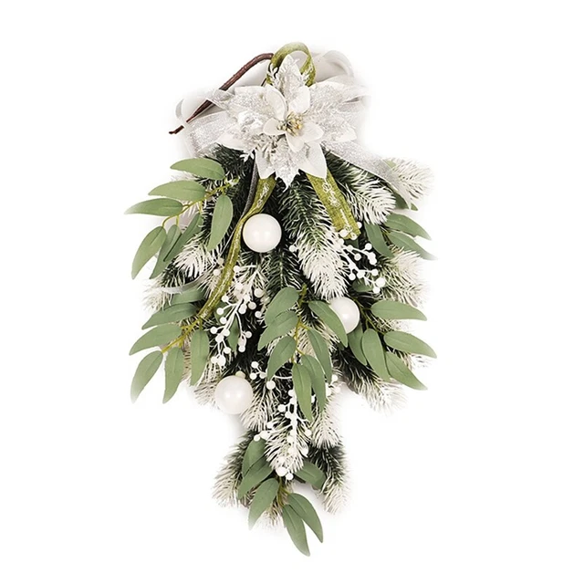 Swag artificiale a goccia natalizia con ornamenti a bacca, fiore e palla foZ7