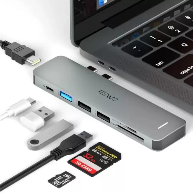Hub USB C vers HDMI, 7 Ports USBC vers HDMI Adaptateur, HDMI 4K@30Hz, 3*USB  3.0, 100W(Max) USB C PD, Lecteur de Cartes SD/TF pour Ordinateur Portable