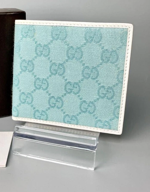 Unused Authentic Gucci Vintage GG Monogram Bifold Wallet Light Blue Deadstock