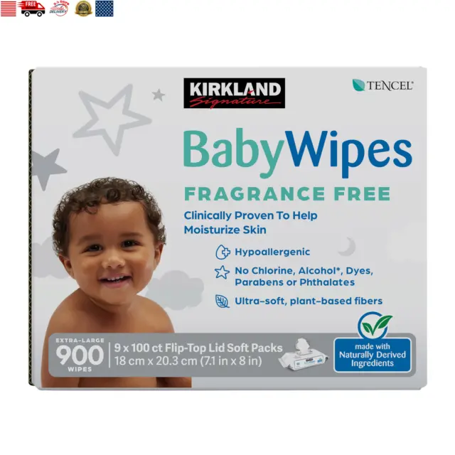Kirkland Signature Baby Wipes Fragrance Free, Fragrance & Alcohol Free 900-Count