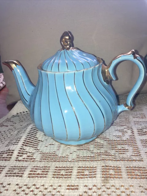 vintage sadler teapot In Blue Lusture Swirl With Gold Edging