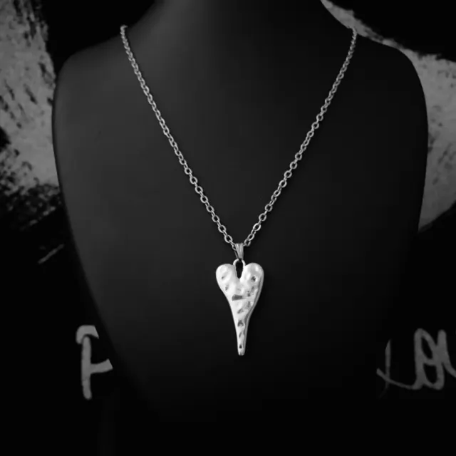 Unisex Vintage Look Hammered Silver Heart Pendant Necklace Jewellery Gift UK