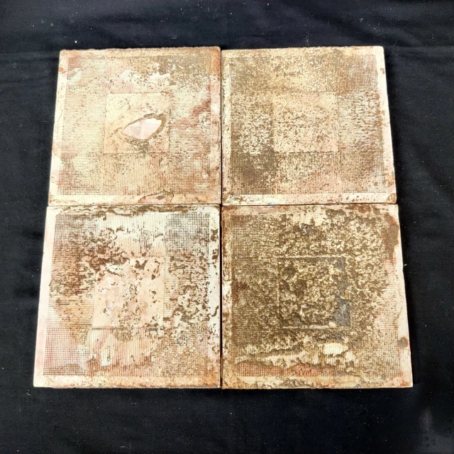 1940s Vintage Majolica Decorative Nouveau Architecture Furniture Tile 4Pcs Japan 3