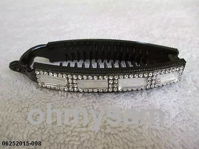 2 New Black Color Plastic Banana Hair Clip / Comb / Clear White Stone / 3 1/2 "