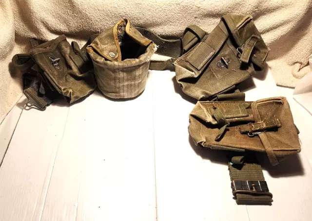 Us Army Vietnam Era Military Belt W Canteen Cover And Three Ammo Clip