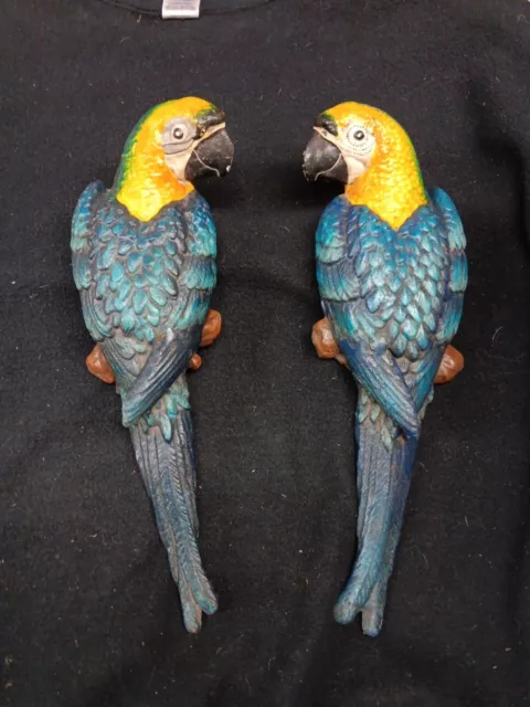 Cast Iron Pair Of Wall Mount Blue Parrot