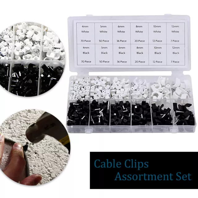 Rolson Plastic Cable Assortment Set 4-12mm Round Cable Clip 390mm Piece Wire Set