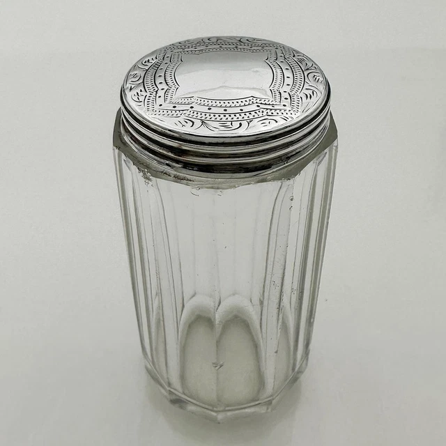 DRESSING TABLE JAR STERLING SILVER TOP VICTORIAN London 1876 Thomas Jones Watson