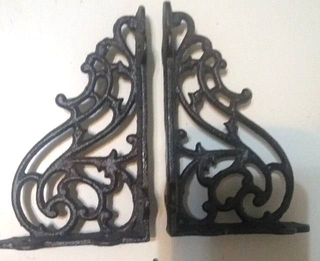 Wall Shelf Brace Brackets Cast Iron 4 1/4" x 3 1/4"  Brown with Screws Set of 2