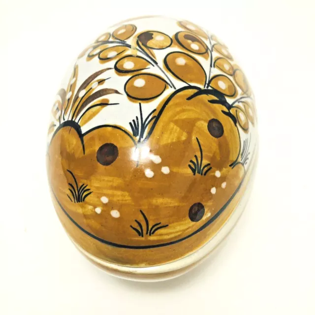 Talavera Pottery Egg Shaped Trinket Box Hand Painted Brown Bird Signed Mexico 3