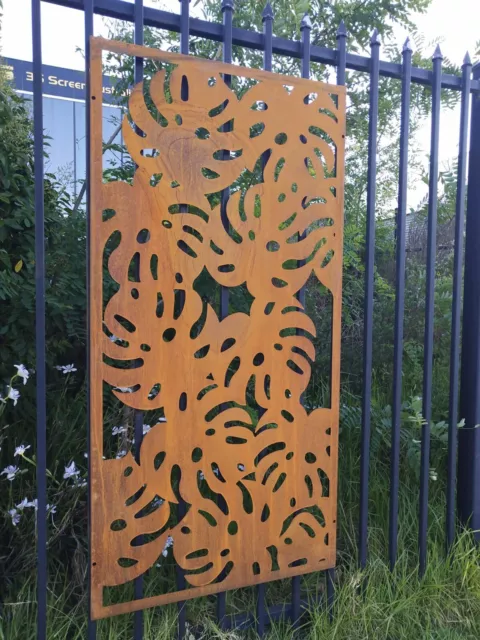 Corten style laser cut rust screen- laser cut wall screen-garden screen-Monstera